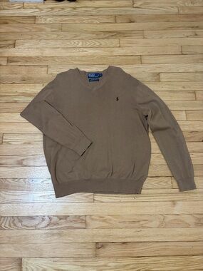 Ralph Lauren Men’s Brown V-Neck Sweater with Polo Pony